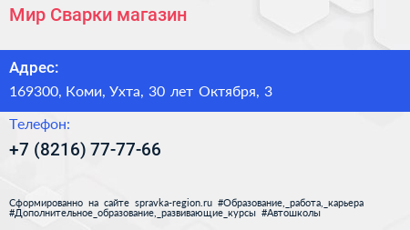 Мир Сварки магазин - визитка