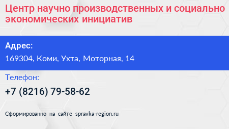Центр научно производственных и социально экономических инициатив - визитка