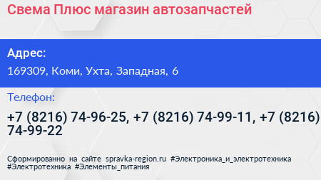 Свема Плюс магазин автозапчастей - визитка