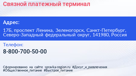 Связной платежный терминал - визитка