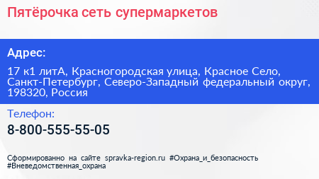 Пятёрочка сеть супермаркетов - визитка