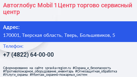 Автоглобус Mobil 1 Центр торгово сервисный центр - визитка