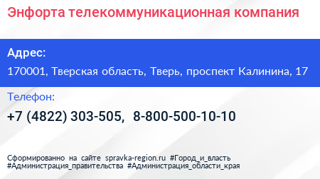 Энфорта телекоммуникационная компания - визитка