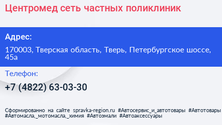 Центромед сеть частных поликлиник - визитка
