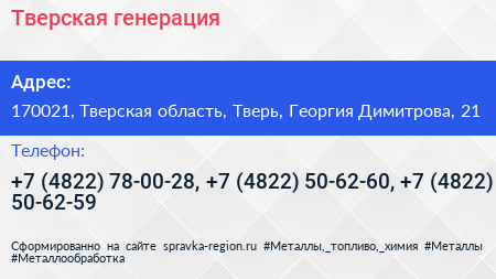 Тверская генерация - визитка