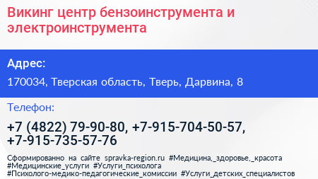 Викинг центр бензоинструмента и электроинструмента - визитка