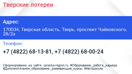 Тверские лотереи - визитка