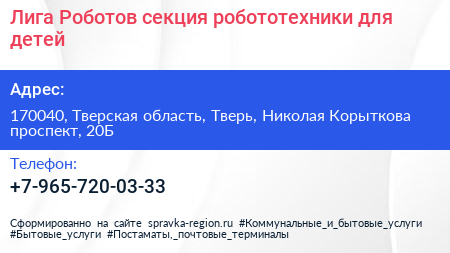 Лига Роботов секция робототехники для детей - визитка