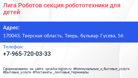 Лига Роботов секция робототехники для детей - визитка