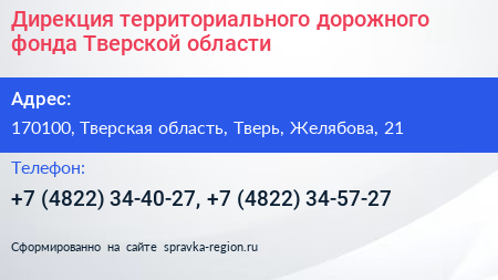 Дирекция территориального дорожного фонда Тверской области - визитка