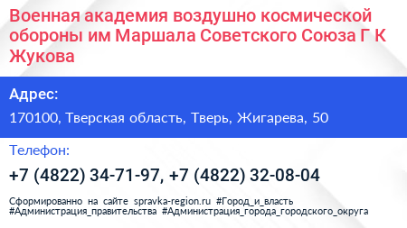 Военная академия воздушно космической обороны им Маршала Советского Союза Г К Жукова - визитка