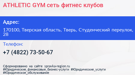 ATHLETIC GYM сеть фитнес клубов - визитка