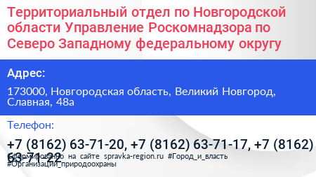 Территориальный отдел по Новгородской области Управление Роскомнадзора по Северо Западному федеральному округу - визитка