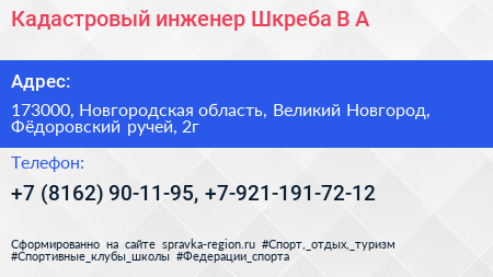 Кадастровый инженер Шкреба В А  - визитка