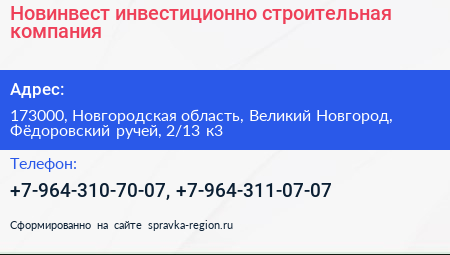 Новинвест инвестиционно строительная компания - визитка