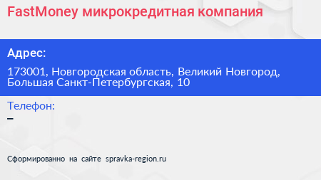 FastMoney микрокредитная компания - визитка