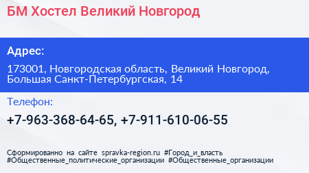 БМ Хостел Великий Новгород - визитка