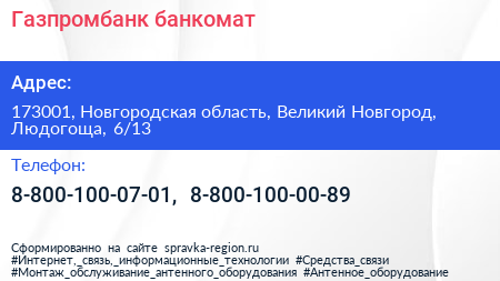 Газпромбанк банкомат - визитка