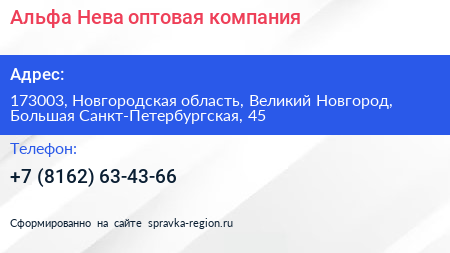 Альфа Нева оптовая компания - визитка