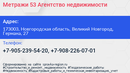 Метражи 53 Агентство недвижимости - визитка