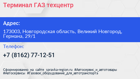 Терминал ГАЗ техцентр - визитка