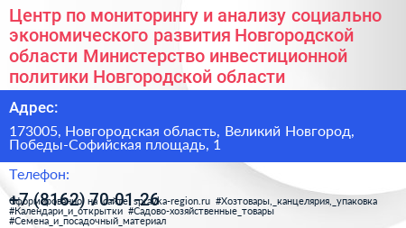 Центр по мониторингу и анализу социально экономического развития Новгородской области Министерство инвестиционной политики Новгородской области - визитка