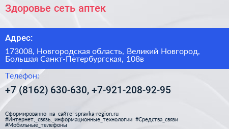 Здоровье сеть аптек - визитка