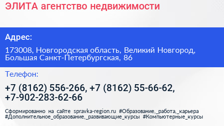 ЭЛИТА агентство недвижимости - визитка