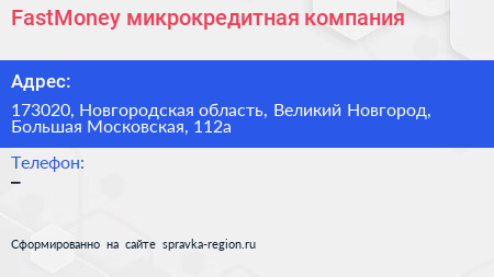 FastMoney микрокредитная компания - визитка