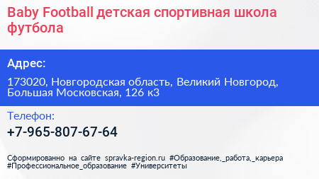 Baby Football детская спортивная школа футбола - визитка