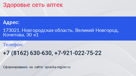 Здоровье сеть аптек - визитка