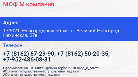 МОФ М компания - визитка