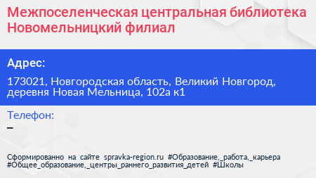 Межпоселенческая центральная библиотека Новомельницкий филиал - визитка