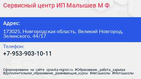 Сервисный центр ИП Малышев М Ф  - визитка
