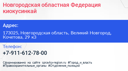Новгородская областная Федерация киокусинкай - визитка