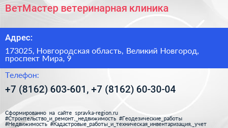 ВетМастер ветеринарная клиника - визитка