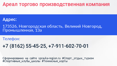 Ареал торгово производственная компания - визитка