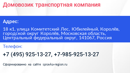 Домовозик транспортная компания - визитка