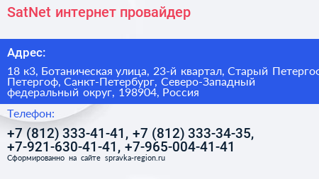 SatNet интернет провайдер - визитка