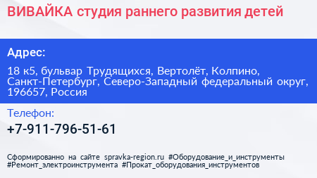 ВИВАЙКА студия раннего развития детей - визитка