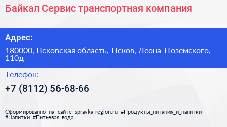 Байкал Сервис транспортная компания - визитка