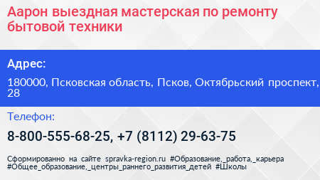 Аарон выездная мастерская по ремонту бытовой техники - визитка