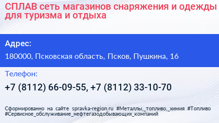 СПЛАВ сеть магазинов снаряжения и одежды для туризма и отдыха - визитка