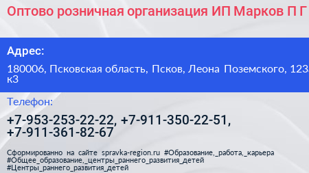 Оптово розничная организация ИП Марков П Г  - визитка