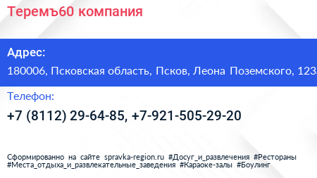Теремъ60 компания - визитка