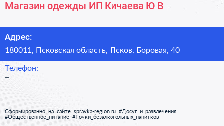 Магазин одежды ИП Кичаева Ю В  - визитка