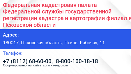 Федеральная кадастровая палата Федеральной службы государственной регистрации кадастра и картографии филиал в Псковской области - визитка
