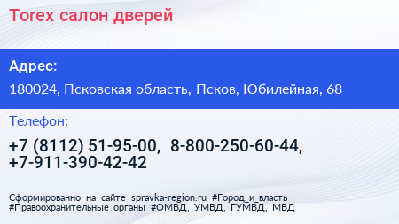 Torex салон дверей - визитка