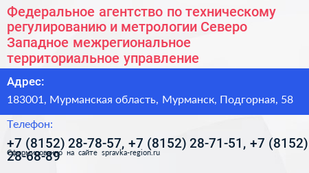 Федеральное агентство по техническому регулированию и метрологии Северо Западное межрегиональное территориальное управление - визитка