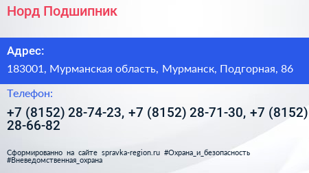 Норд Подшипник - визитка